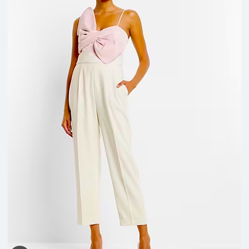 Express pink and white bow jumpsuit M